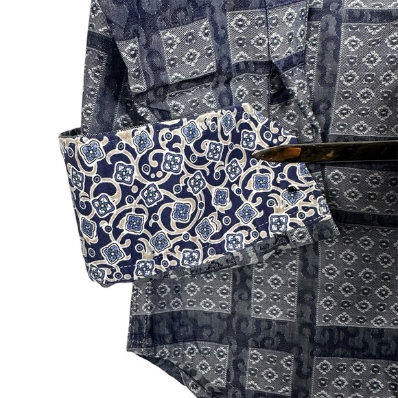 Robert Graham Men's Classic Fit Front Button Down Flip Cuffs Shirt Gray Size L - Picture 3 of 8